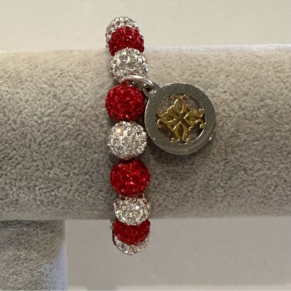 Rustic Cuff Bracelet- Stretch Silver On White & R… - image 6